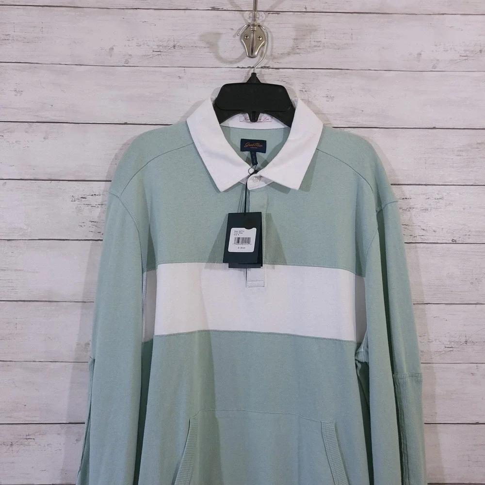 Good Man Brand Long Sleeve Rugby Shirt Ether Green White Stripe Mens Size‎ Small